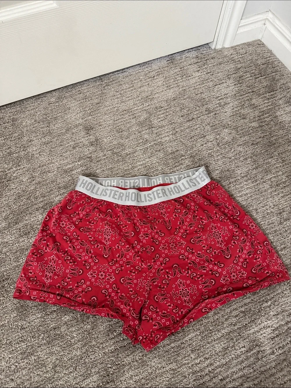 Hollister Red Paisley Lounge Shorts with Logo Waistband